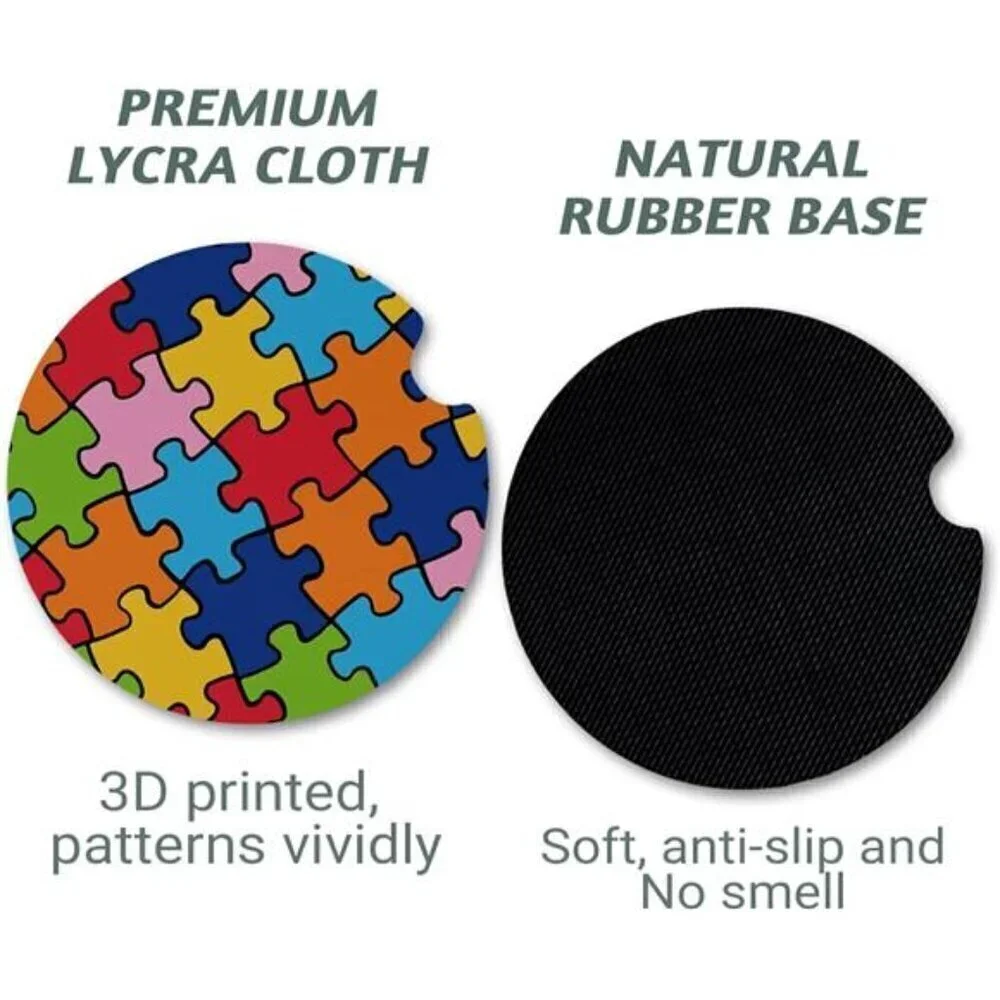 Car Cup Coasters Puzzle Pieces  2-Pack Cup Holder Anti Slip Rubber Vehicle
